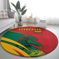 Lithuania Red and Green Round Carpet with Knight and Dragon Claw Graphic and National Flag - Wonder Print Shop