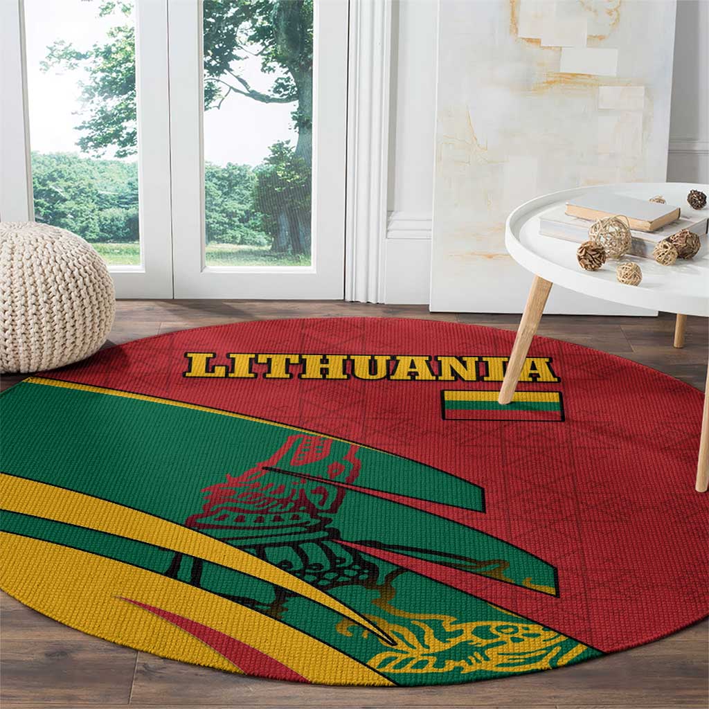 Lithuania Red and Green Round Carpet with Knight and Dragon Claw Graphic and National Flag - Wonder Print Shop
