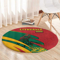 Lithuania Red and Green Round Carpet with Knight and Dragon Claw Graphic and National Flag - Wonder Print Shop