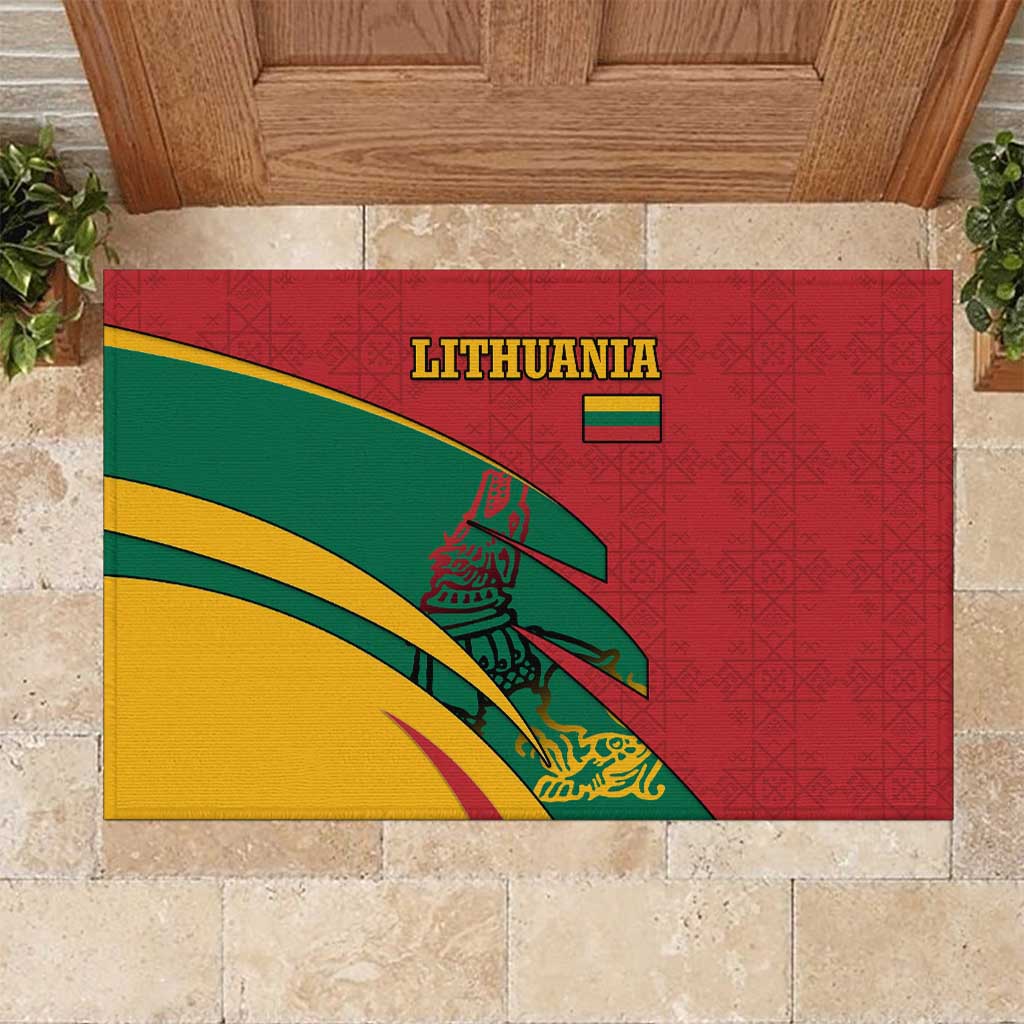 Lithuania Red and Green Rubber Doormat with Knight and Dragon Claw Graphic and National Flag - Wonder Print Shop