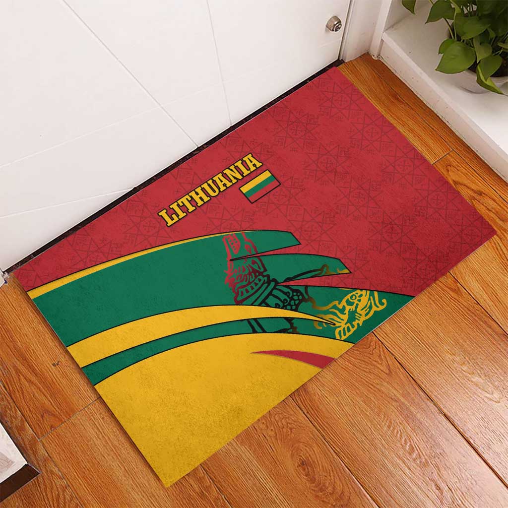 Lithuania Red and Green Rubber Doormat with Knight and Dragon Claw Graphic and National Flag - Wonder Print Shop