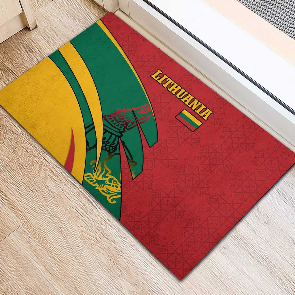 Lithuania Red and Green Rubber Doormat with Knight and Dragon Claw Graphic and National Flag - Wonder Print Shop