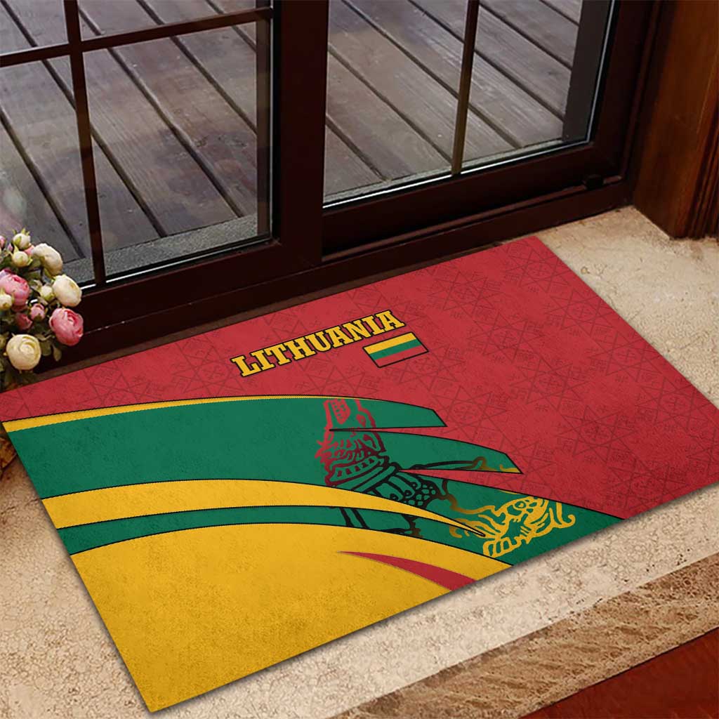 Lithuania Red and Green Rubber Doormat with Knight and Dragon Claw Graphic and National Flag - Wonder Print Shop