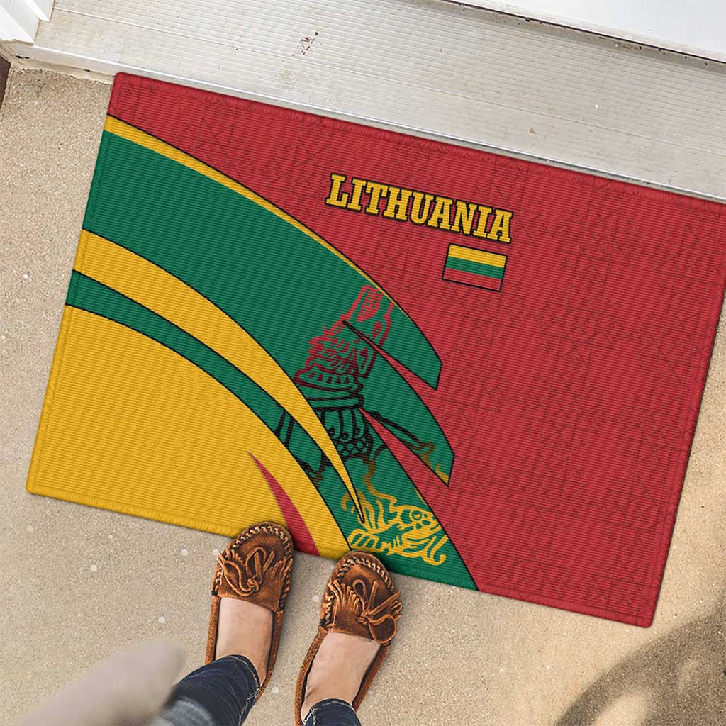 Lithuania Red and Green Rubber Doormat with Knight and Dragon Claw Graphic and National Flag - Wonder Print Shop