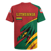 Lithuania Red and Green Rugby Jersey with Knight and Dragon Claw Graphic and National Flag - Wonder Print Shop