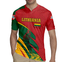 Lithuania Red and Green Rugby Jersey with Knight and Dragon Claw Graphic and National Flag - Wonder Print Shop
