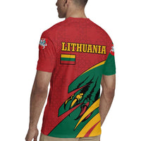 Lithuania Red and Green Rugby Jersey with Knight and Dragon Claw Graphic and National Flag - Wonder Print Shop