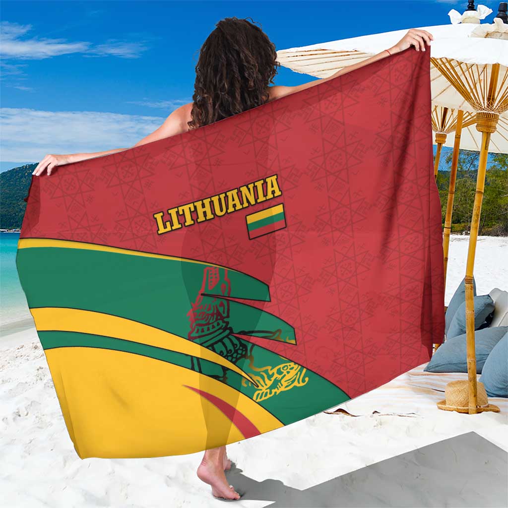 Lithuania Red and Green Sarong with Knight and Dragon Claw Graphic and National Flag - Wonder Print Shop