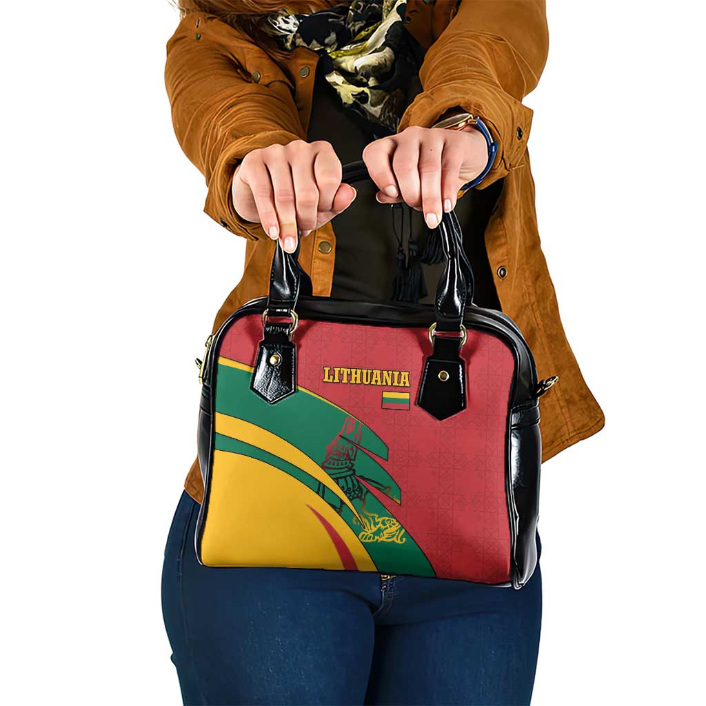 Lithuania Red and Green Shoulder Handbag with Knight and Dragon Claw Graphic and National Flag - Wonder Print Shop