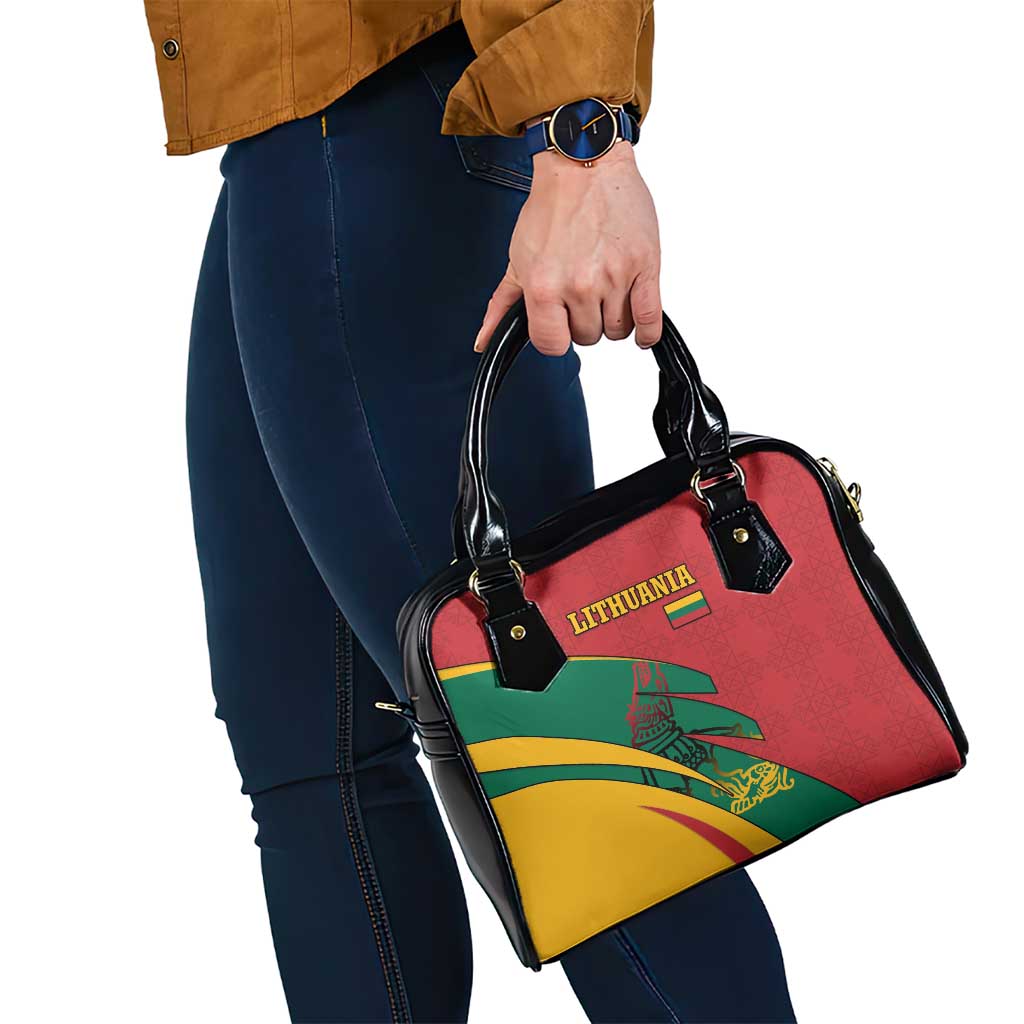 Lithuania Red and Green Shoulder Handbag with Knight and Dragon Claw Graphic and National Flag - Wonder Print Shop