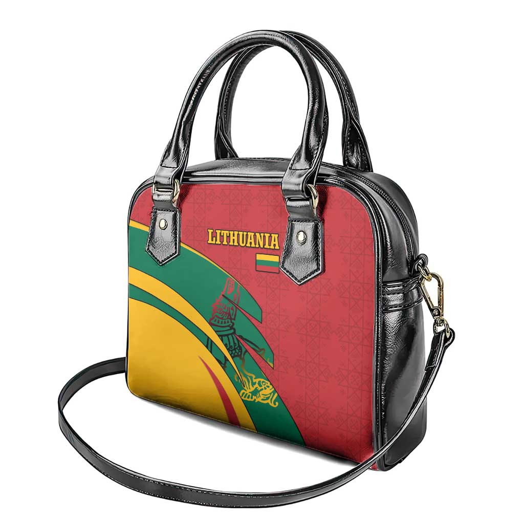 Lithuania Red and Green Shoulder Handbag with Knight and Dragon Claw Graphic and National Flag - Wonder Print Shop