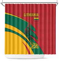 Lithuania Red and Green Shower Curtain with Knight and Dragon Claw Graphic and National Flag - Wonder Print Shop