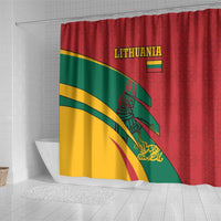 Lithuania Red and Green Shower Curtain with Knight and Dragon Claw Graphic and National Flag - Wonder Print Shop