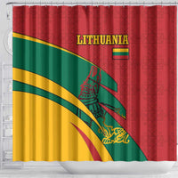 Lithuania Red and Green Shower Curtain with Knight and Dragon Claw Graphic and National Flag - Wonder Print Shop
