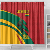 Lithuania Red and Green Shower Curtain with Knight and Dragon Claw Graphic and National Flag - Wonder Print Shop
