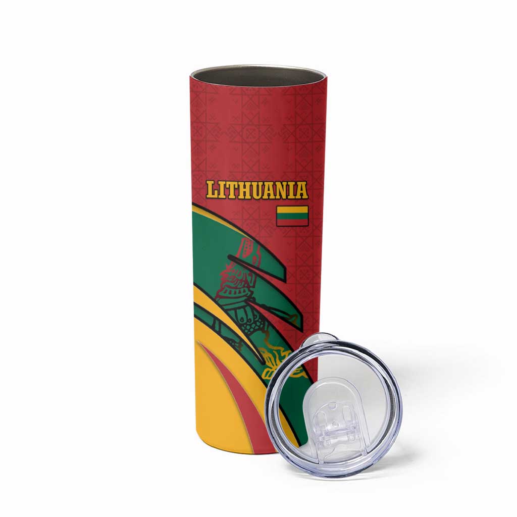 Lithuania Red and Green Skinny Tumbler with Knight and Dragon Claw Graphic and National Flag - Wonder Print Shop