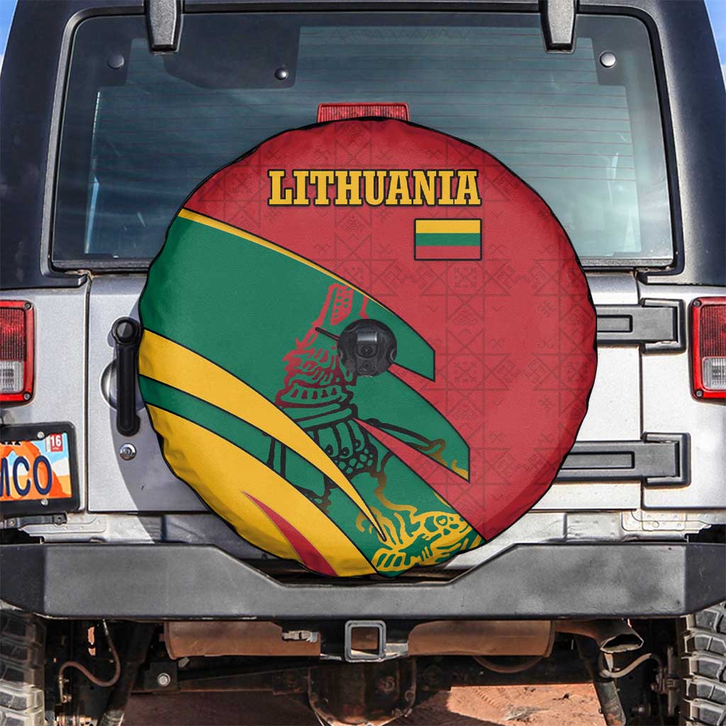 Lithuania Red and Green Spare Tire Cover with Knight and Dragon Claw Graphic and National Flag - Wonder Print Shop