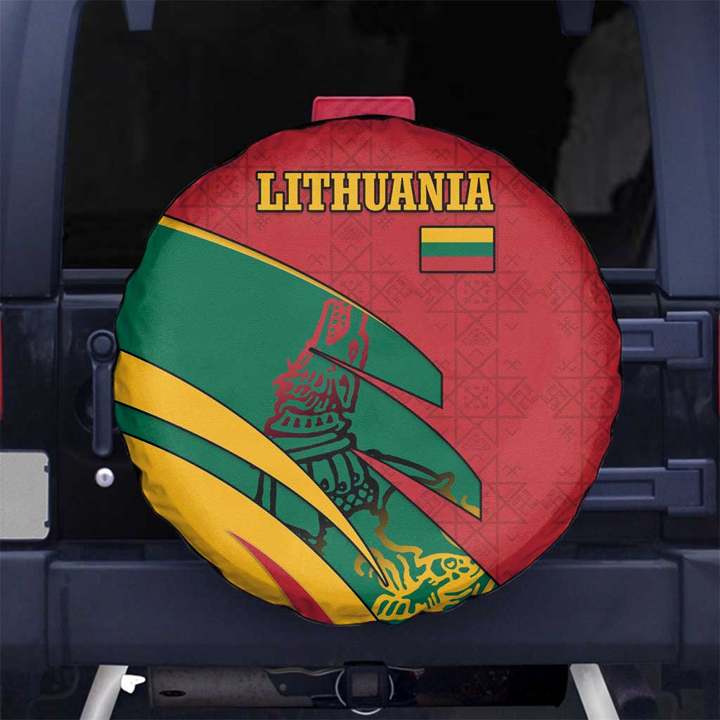 Lithuania Red and Green Spare Tire Cover with Knight and Dragon Claw Graphic and National Flag - Wonder Print Shop