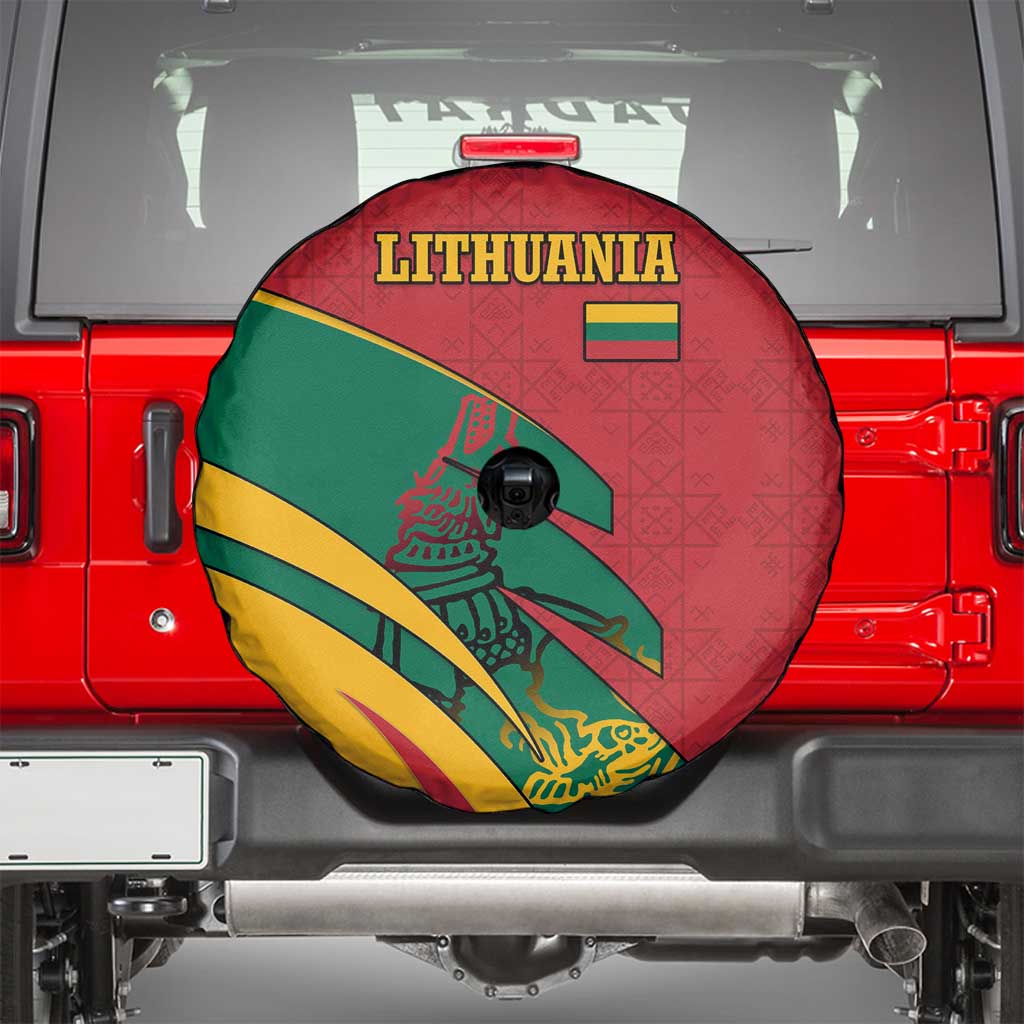Lithuania Red and Green Spare Tire Cover with Knight and Dragon Claw Graphic and National Flag - Wonder Print Shop