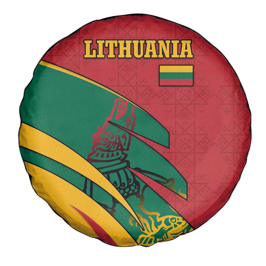 Lithuania Red and Green Spare Tire Cover with Knight and Dragon Claw Graphic and National Flag - Wonder Print Shop