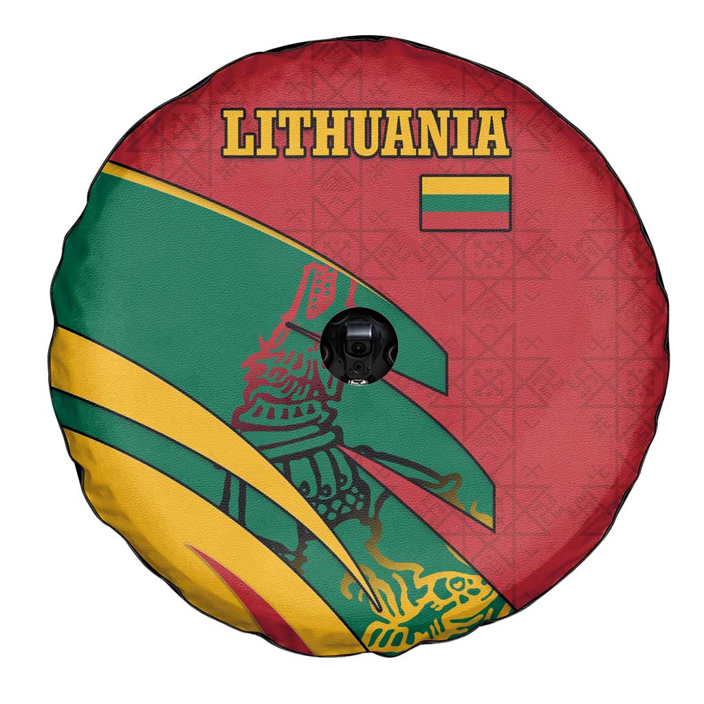 Lithuania Red and Green Spare Tire Cover with Knight and Dragon Claw Graphic and National Flag - Wonder Print Shop