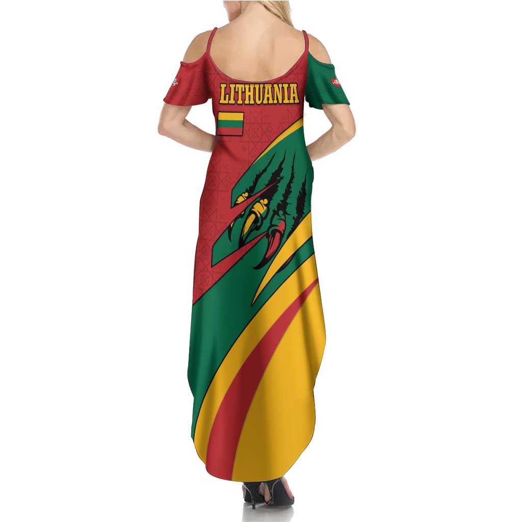 Lithuania Red and Green Summer Maxi Dress with Knight and Dragon Claw Graphic and National Flag - Wonder Print Shop