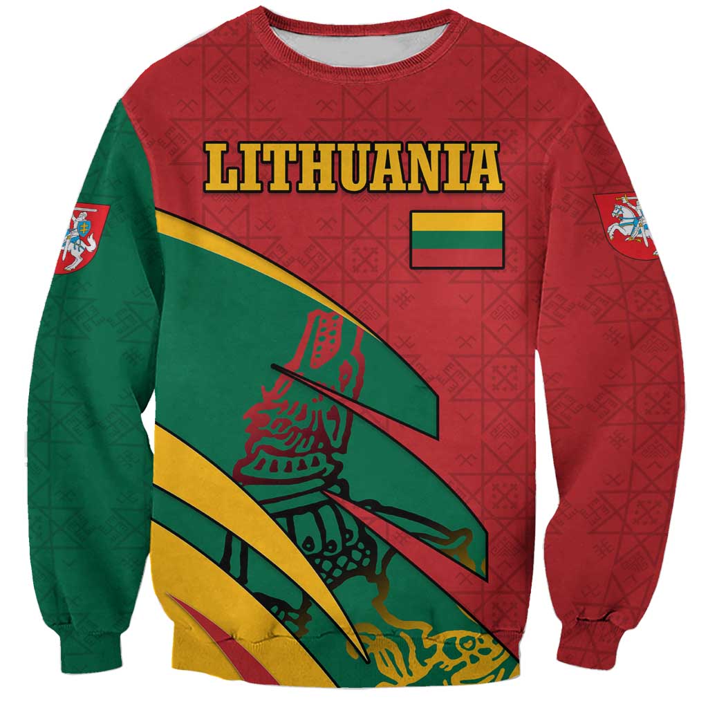 Lithuania Red and Green Sweatshirt with Knight and Dragon Claw Graphic and National Flag - Wonder Print Shop