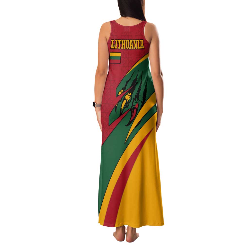 Lithuania Red and Green Tank Maxi Dress with Knight and Dragon Claw Graphic and National Flag - Wonder Print Shop