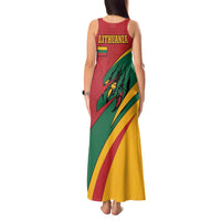 Lithuania Red and Green Tank Maxi Dress with Knight and Dragon Claw Graphic and National Flag - Wonder Print Shop