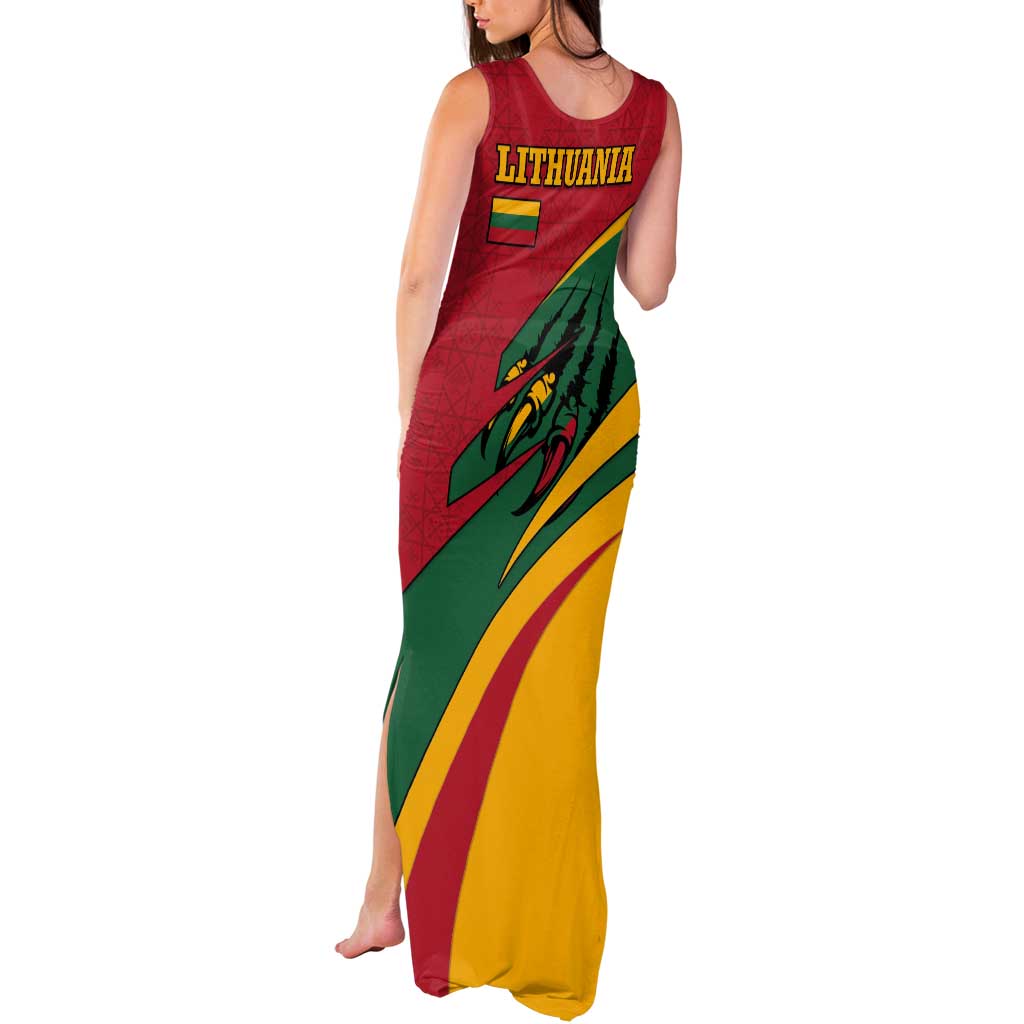 Lithuania Red and Green Tank Maxi Dress with Knight and Dragon Claw Graphic and National Flag - Wonder Print Shop