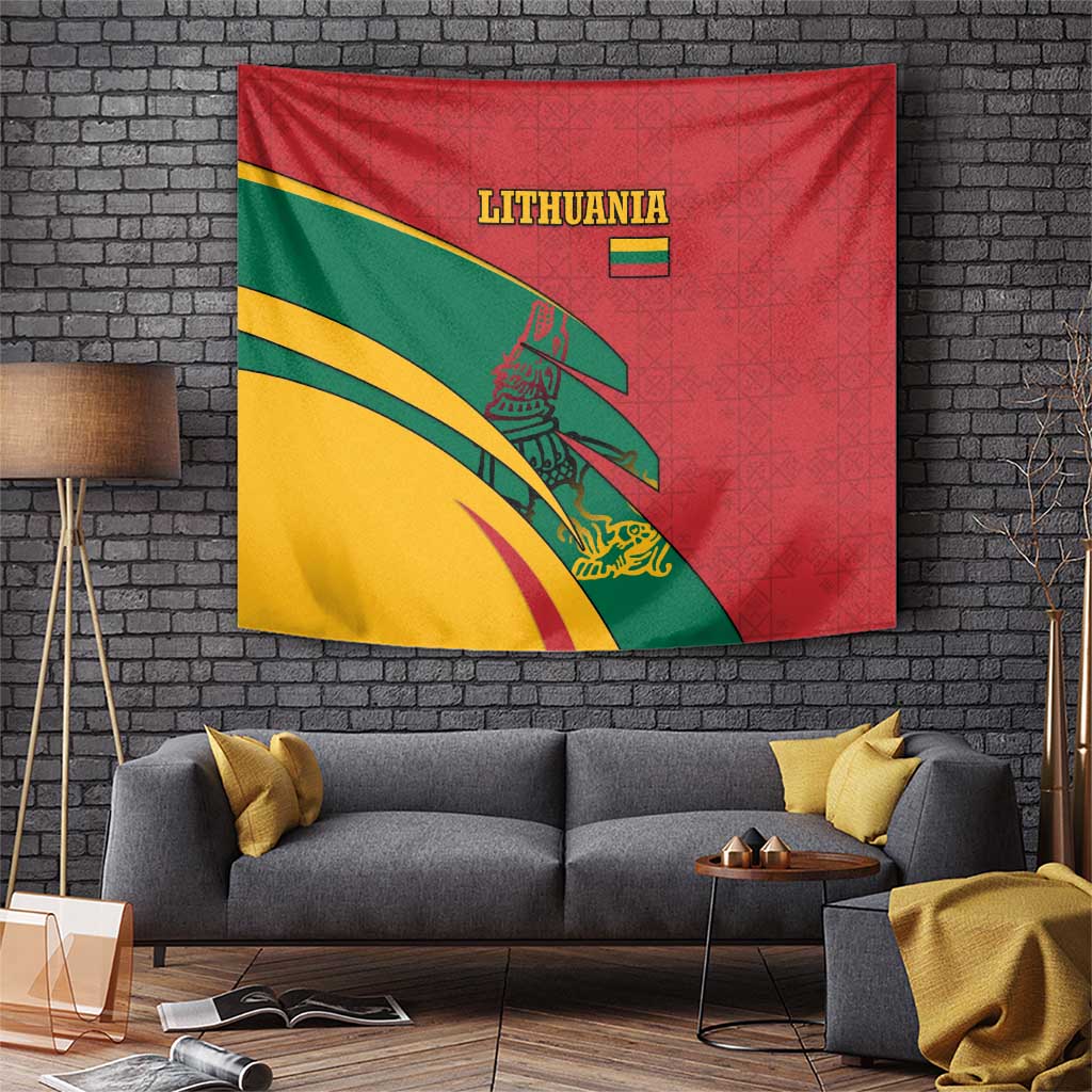 Lithuania Red and Green Tapestry with Knight and Dragon Claw Graphic and National Flag - Wonder Print Shop