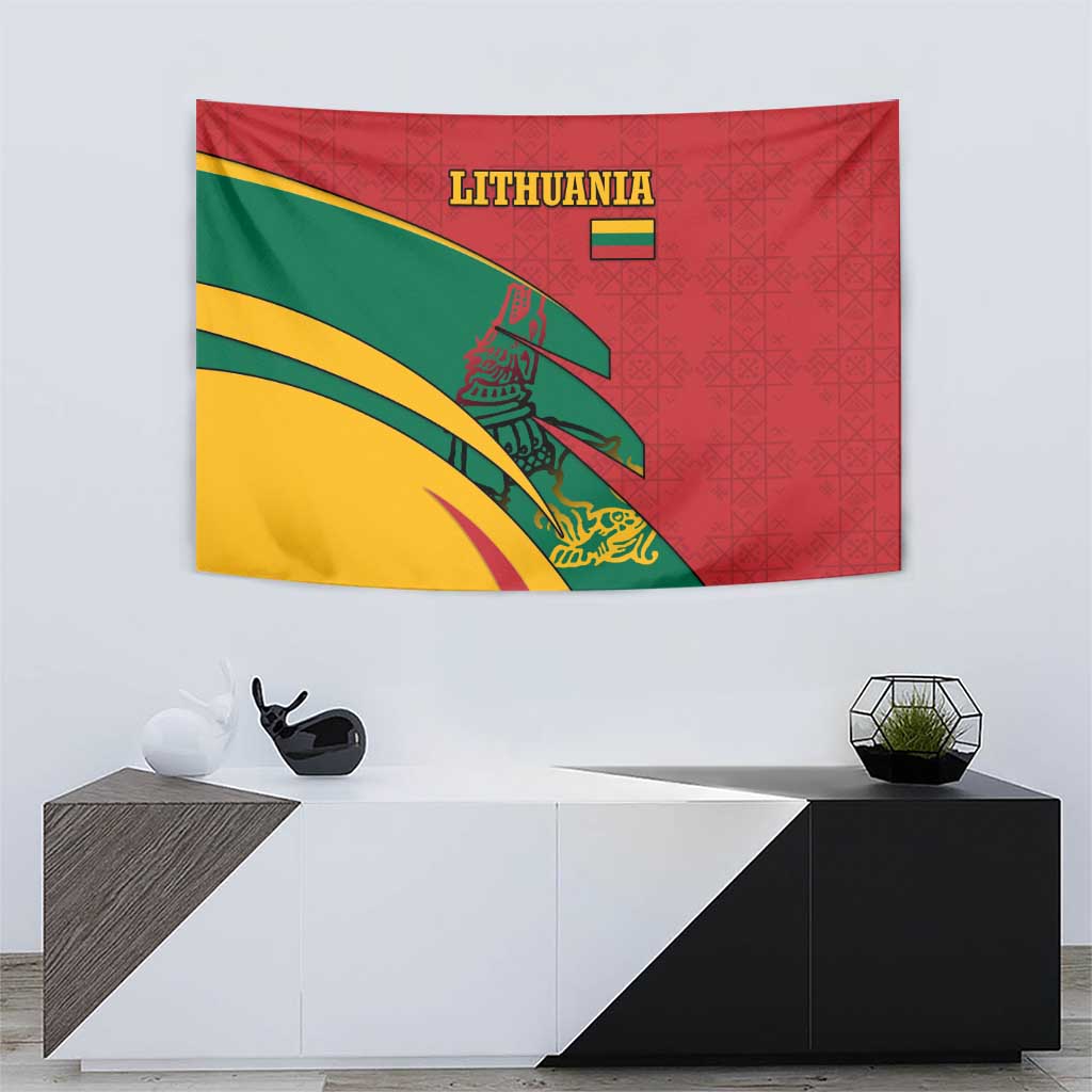 Lithuania Red and Green Tapestry with Knight and Dragon Claw Graphic and National Flag - Wonder Print Shop