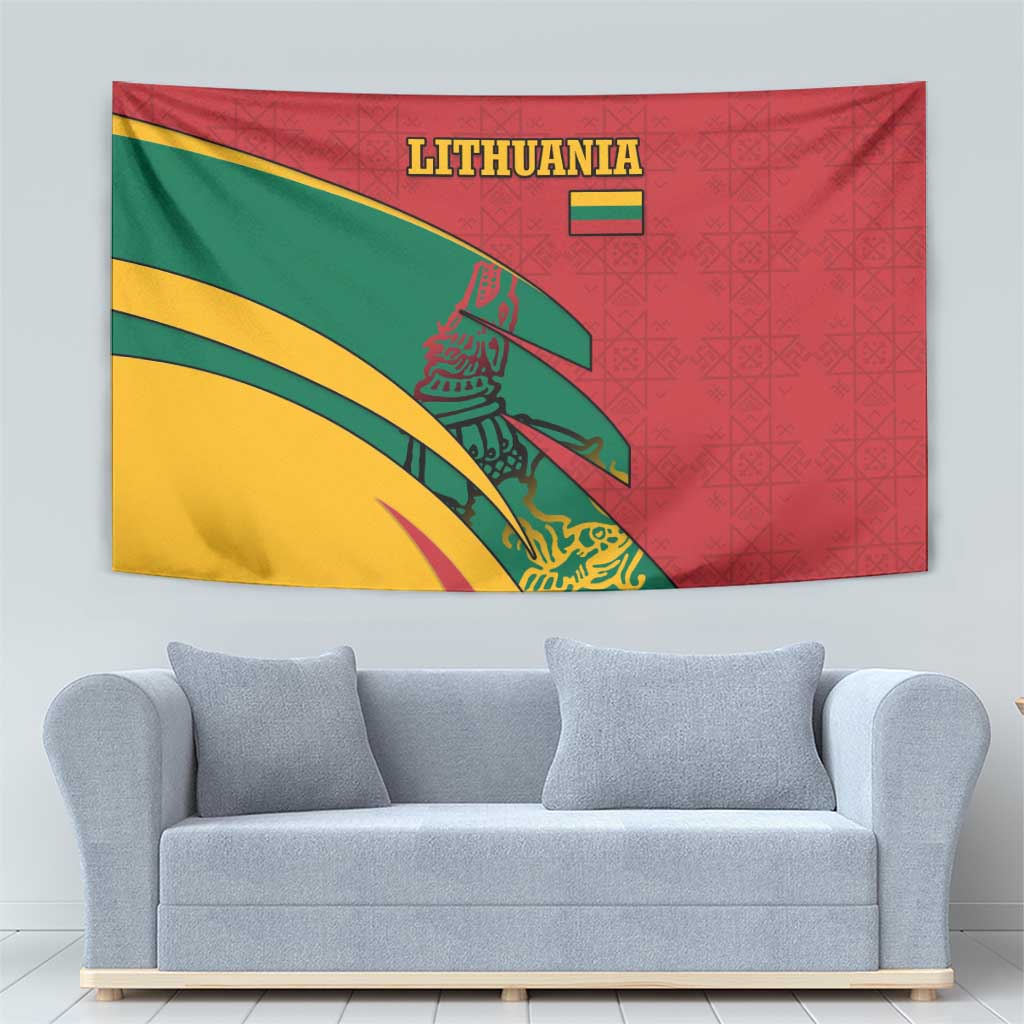 Lithuania Red and Green Tapestry with Knight and Dragon Claw Graphic and National Flag - Wonder Print Shop