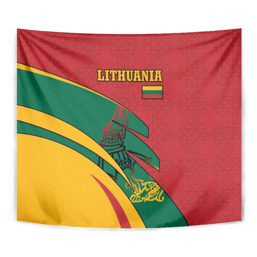 Lithuania Red and Green Tapestry with Knight and Dragon Claw Graphic and National Flag - Wonder Print Shop
