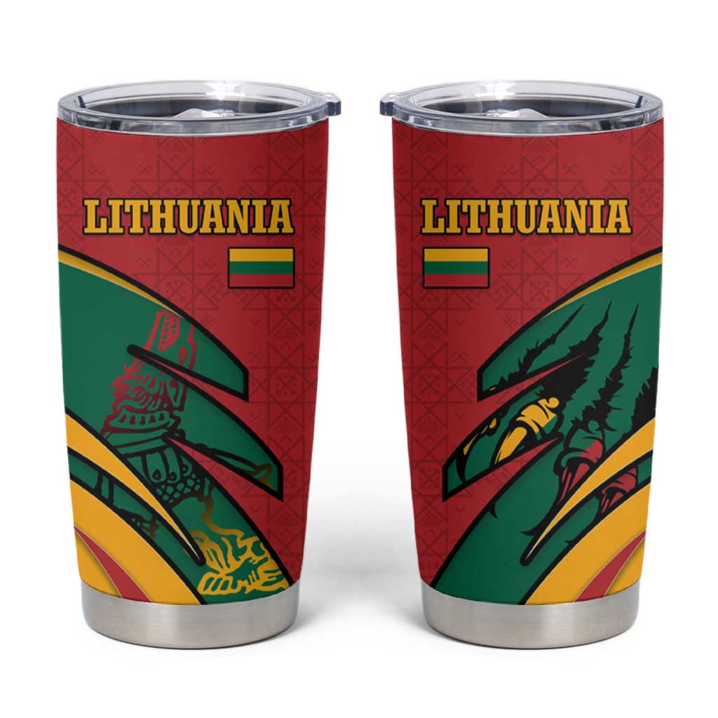 Lithuania Red and Green Tumbler Cup with Knight and Dragon Claw Graphic and National Flag - Wonder Print Shop