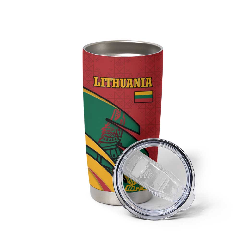 Lithuania Red and Green Tumbler Cup with Knight and Dragon Claw Graphic and National Flag - Wonder Print Shop