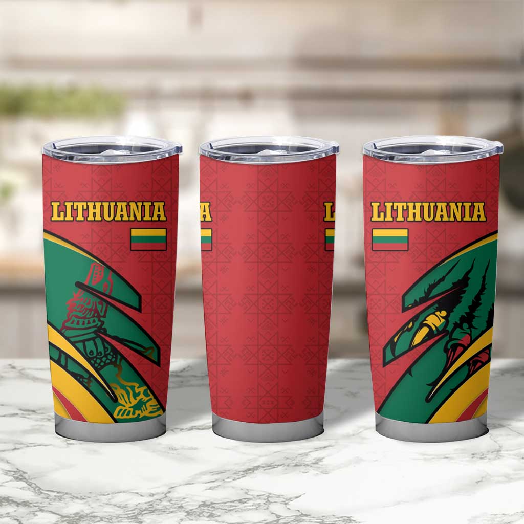 Lithuania Red and Green Tumbler Cup with Knight and Dragon Claw Graphic and National Flag - Wonder Print Shop