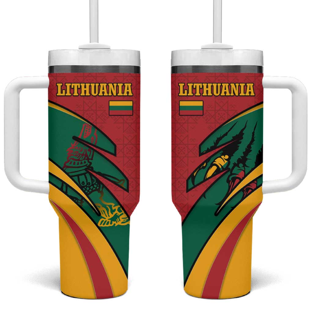 Lithuania Red and Green Tumbler With Handle with Knight and Dragon Claw Graphic and National Flag - Wonder Print Shop
