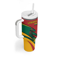 Lithuania Red and Green Tumbler With Handle with Knight and Dragon Claw Graphic and National Flag - Wonder Print Shop
