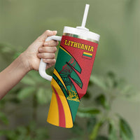 Lithuania Red and Green Tumbler With Handle with Knight and Dragon Claw Graphic and National Flag - Wonder Print Shop