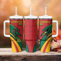 Lithuania Red and Green Tumbler With Handle with Knight and Dragon Claw Graphic and National Flag - Wonder Print Shop
