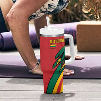 Lithuania Red and Green Tumbler With Handle with Knight and Dragon Claw Graphic and National Flag - Wonder Print Shop