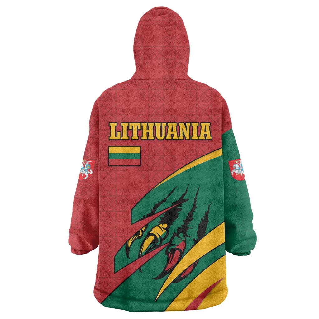 Lithuania Red and Green Wearable Blanket Hoodie with Knight and Dragon Claw Graphic and National Flag - Wonder Print Shop