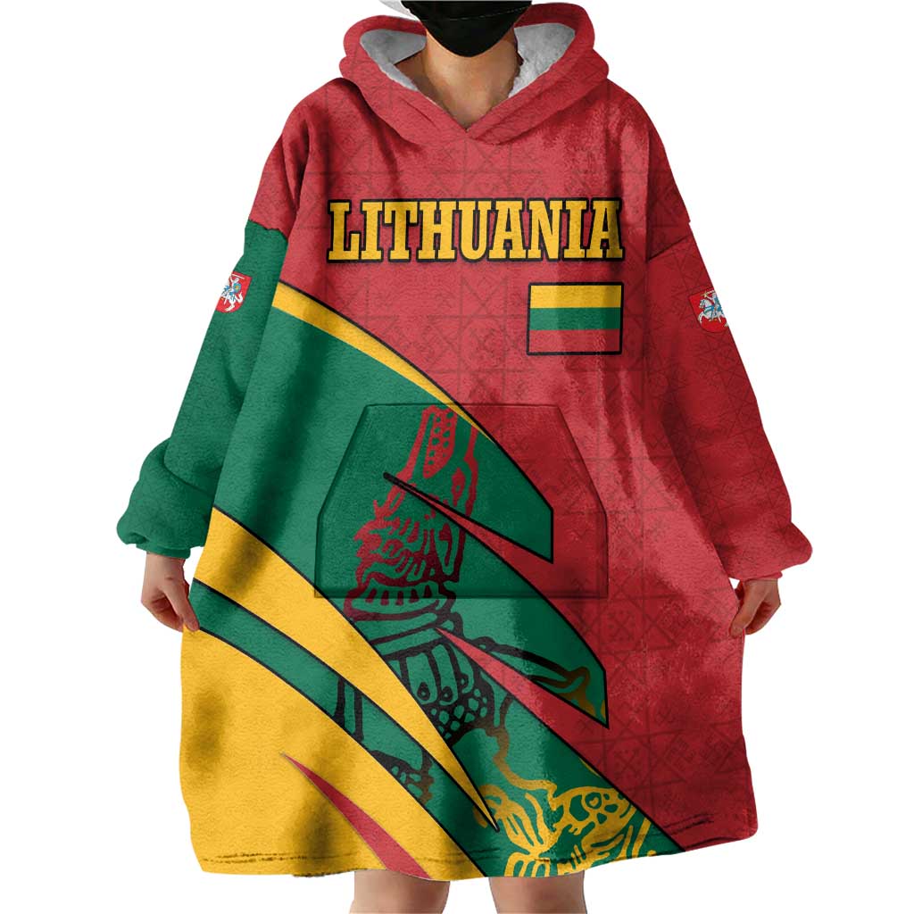 Lithuania Red and Green Wearable Blanket Hoodie with Knight and Dragon Claw Graphic and National Flag - Wonder Print Shop