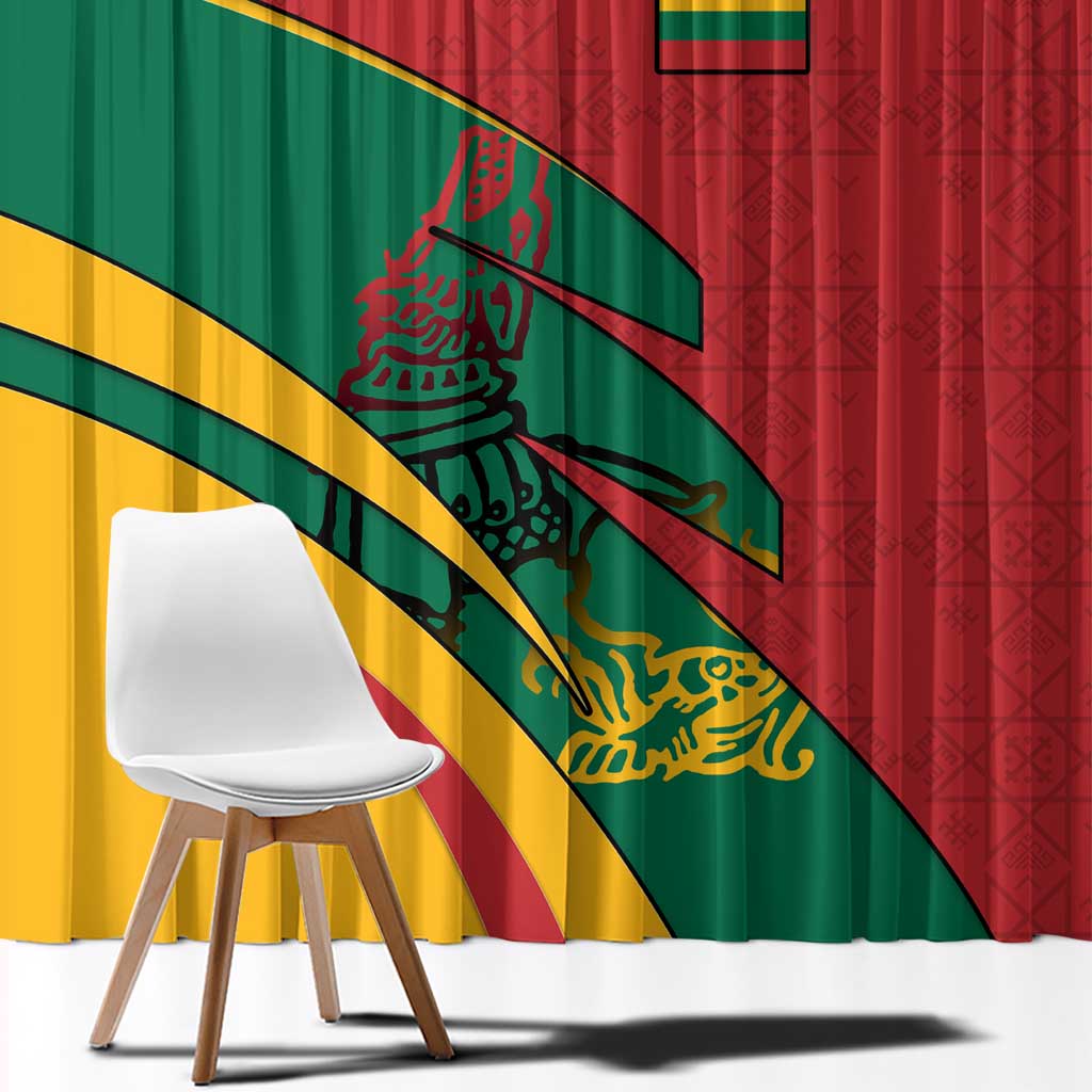 Lithuania Red and Green Window Curtain with Knight and Dragon Claw Graphic and National Flag - Wonder Print Shop