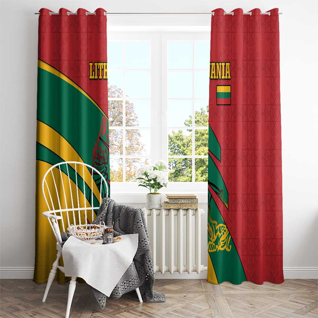 Lithuania Red and Green Window Curtain with Knight and Dragon Claw Graphic and National Flag - Wonder Print Shop