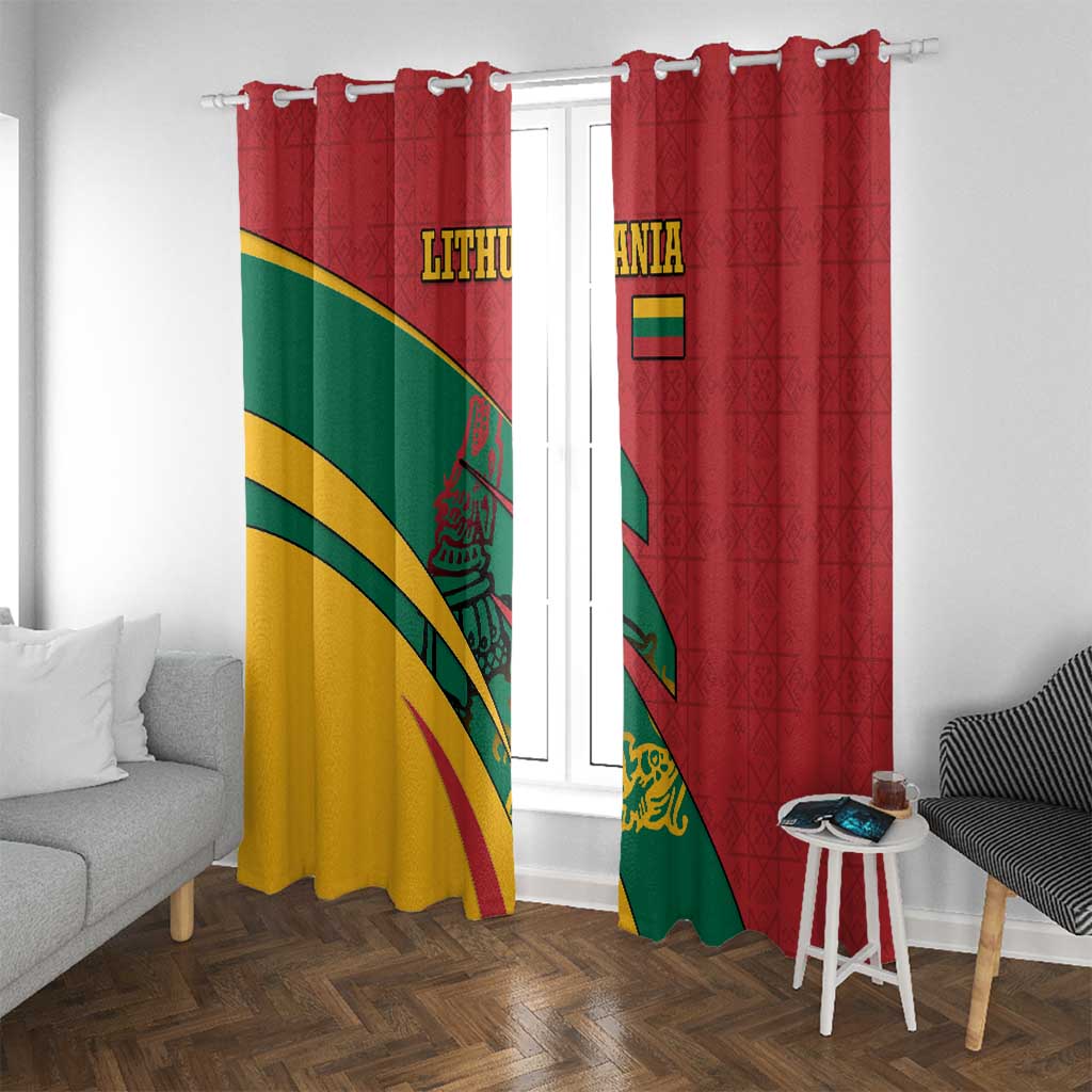 Lithuania Red and Green Window Curtain with Knight and Dragon Claw Graphic and National Flag - Wonder Print Shop
