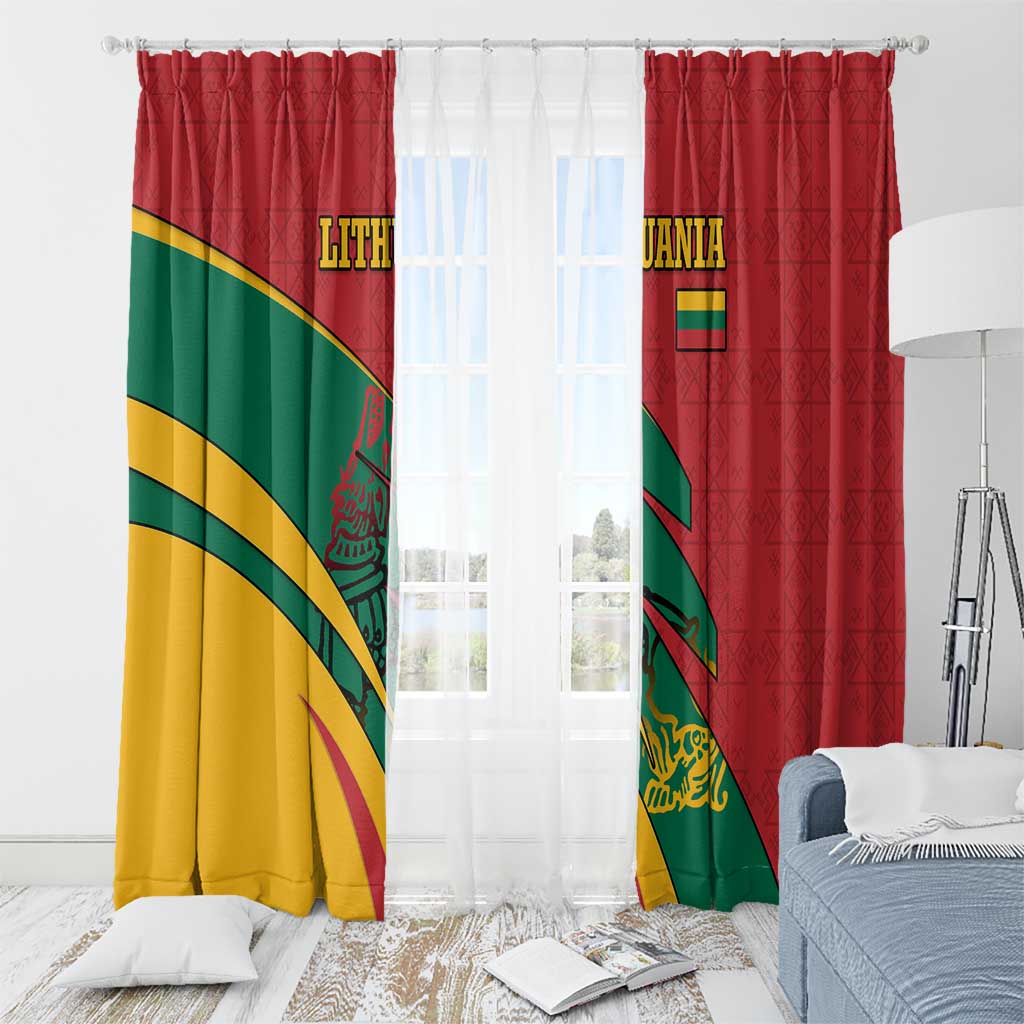 Lithuania Red and Green Window Curtain with Knight and Dragon Claw Graphic and National Flag - Wonder Print Shop