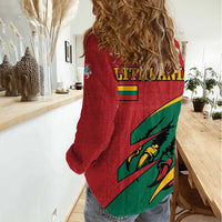 Lithuania Red and Green Women Casual Shirt with Knight and Dragon Claw Graphic and National Flag - Wonder Print Shop