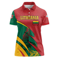 Lithuania Red and Green Women Polo Shirt with Knight and Dragon Claw Graphic and National Flag - Wonder Print Shop